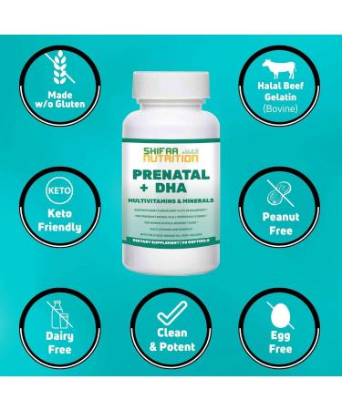 SHIFAA NUTRITION Halal Prenatal Vitamins with DHA, Folic Acid, and Essential Nutrients | 90 High Potency Softgels | Keto-Friendly Formula with Vitamin C, Biotin, Lutein, and Iodine - Buy Online on GoSupps.com