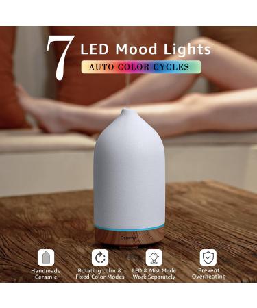 200ML Ceramic Aromatherapy Diffuser - Essential Oil Diffuser with 7 Color Lights & Auto Shut Off for Home & Office | Wood Grain Base - Buy Online on GoSupps.com