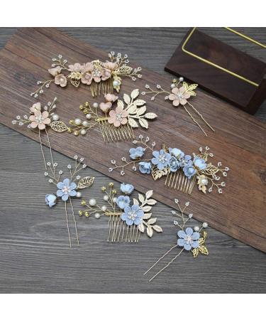 4-Piece Gold Wedding Hair Combs - Pearl & Rhinestone Bridal Hair Accessories for Brides & Bridesmaids - Pink - Buy Online on GoSupps.com