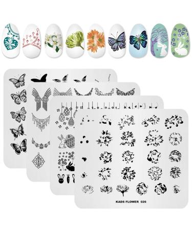 Kads Nail Art Stamping Template Flower Pattern Stencil Manicure Template Nail Art Supplies 4pcs 1