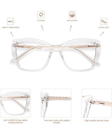 AMOMOMA TR90 Oversized Blue Light Reading Glasses Women | Stylish Square Cat Eye AM6031 0c2.clear 2.5x - Buy Online on GoSupps.com