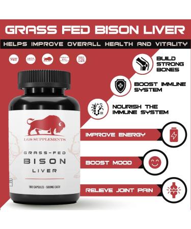 Grass Fed Bison Liver Capsules Supports Energy Production Detoxification Digestion Immunity Natural Iron Non-GMO Freeze Dried Liver Health Supplement 3000mg - Buy Online on GoSupps.com