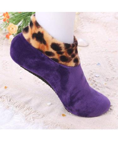 MarryLee Women's Winter Warm Leopard Bed Non Slip Home Indoor Non-Slip Thermal Anti-Sweat Socks Purple - Buy Online on GoSupps.com