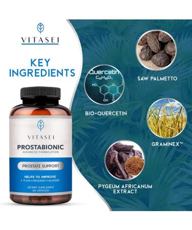 VITASEI Prostabionic Prostate Dietary Supplements - Saw Palmetto, Quercetin & Pygeum | Promotes Restful Sleep, Better Bladder Health | 60 Capsules x3 - Buy Online on GoSupps.com
