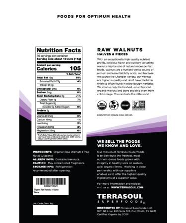 Terrasoul Superfoods Organic Walnuts 16 Oz - Fresh Chandler Variety - Buy Online on GoSupps.com