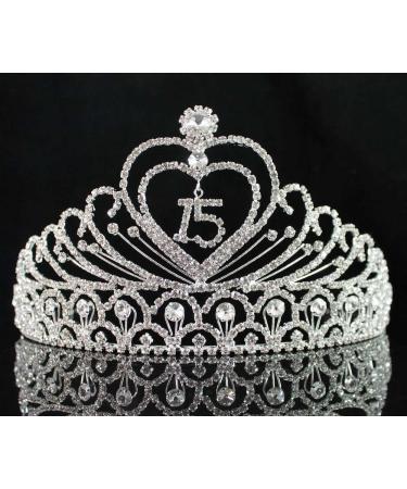 Janefashions Quinceanera Sweet 15 Fifteen 15th Birthday Party coronas de quincea eras Clear White Austrian Rhinestone Tiara Crown with Hair Combs Princess Silver T1756