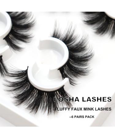 Luxurious Losha Lashes: 6 Pairs 20mm Fluffy False Eyelashes for Women - Dramatic Faux Mink Strip 5D Lashes Pack for Gorgeous Eye Makeup - Buy Online on GoSupps.com