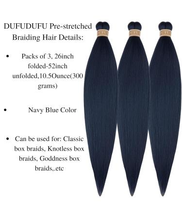 Navy Blue Pre-Stretched Kanekalon Braiding Hair for Knotless Braids (Pack of 3, 26, 10 oz) - Buy Online on GoSupps.com