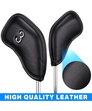 Golf Iron Covers Set 12pcs | PU Leather, Waterproof & Durable | Black Club Head Covers with Embroidery | Fits Most Irons | Right Handed - Buy Online on GoSupps.com