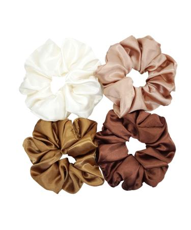 4 Pieces Satin Silk Scrunchies for hair  Big Hair Scrunchies Satin Hair Ties Ponytail Holder No Hurt Your Hair set1