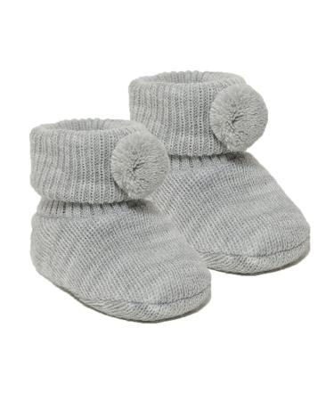 Soft Touch Newborn Baby Boys Girls Pom Pom Booties Baby Knitted Bootees Soft Cute Booties Baby Booties NB-3 Months S408 (Grey)