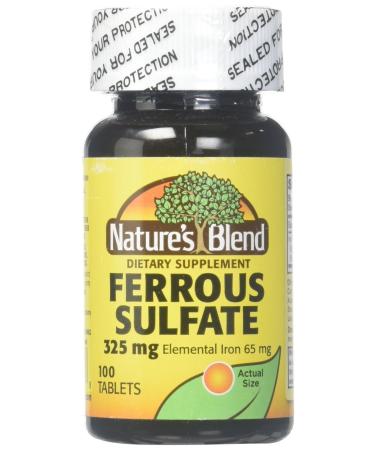 Nature's Blend Ferrous Sulfate 325mg BPK, Assorted, 100 Count 100 Count (Pack of 1)