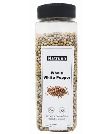 Natruen Whole White Peppercorn 18 Ounces, Whole White Pepper for Grinder Refill, All Natural, Non-GMO, Vegan, Gluten Free, Kosher, and Halal