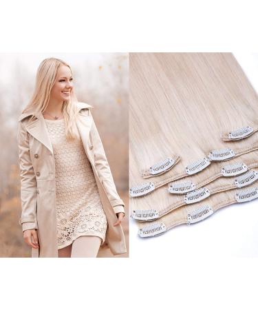 Clip In Extensions Set 100% Real Hair 7 pieces 70g Hair Extension 55cm Clip-In Hair Extension in the color #60 White Blonde