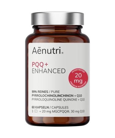 Aenutri PQQ Plus Enhanced | 60 Capsules | 20 mg of MGCPQQ Patented per Capsule | Optimised Formula with Coenzyme Q10 | Laboratory Te