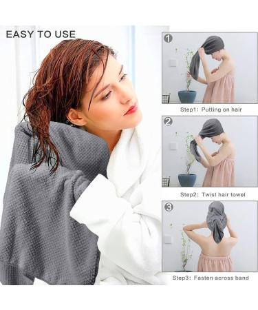 Super Absorbent Microfiber Hair Towel Wrap for Women - Quick Dry Turban for Wet Curly Long Thick Hair - Anti Frizz & Hands-Free Drying Towel (Grey) - Buy Online on GoSupps.com
