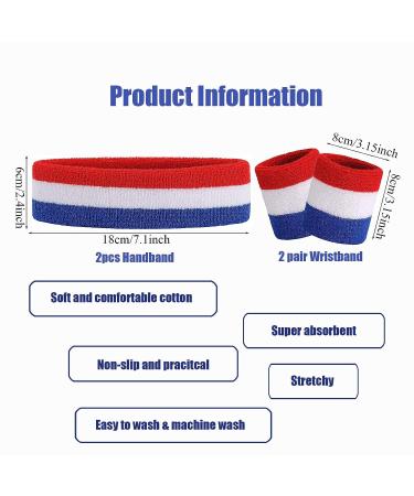 Sweatband Set for Men - 2 Headbands and 2 Wristbands for Sports Activities - Blue/White/Red - AMind4U - Buy Online on GoSupps.com