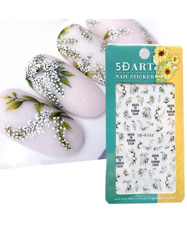 5D White Flower Nail Stickers - Summer Self Adhesive Leaf Decals for Nail Art | Green Leaves, Lily & Floral Accessories - Embossed Design for Blossom Decoration - Buy Online on GoSupps.com