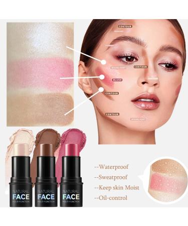 Sitovely 3 Pcs Blush Stick Highlighter Stick and Bronzer Contour Stick Contour Cream Stick Blush Highlighter Bronzer Stick Long Lasting Natural Highlighters and Illuminators. - Buy Online on GoSupps.com