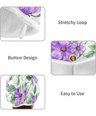 Purple Flowers & Green Leaves Hair Towel 2 Pack | Super Absorbent Quick Dry Turbans for Women & Girls - Buy Online on GoSupps.com