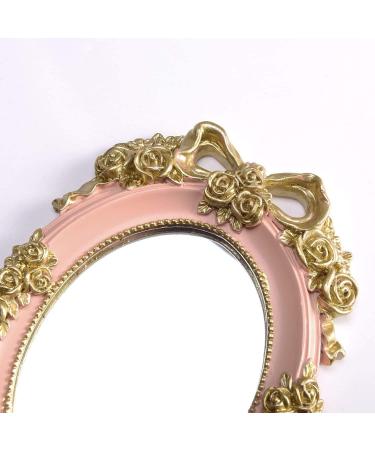 Vintage Handheld Makeup Mirror with Crafted Rose Design - Pink Princess Beauty Vanity Mirror - Buy Online on GoSupps.com