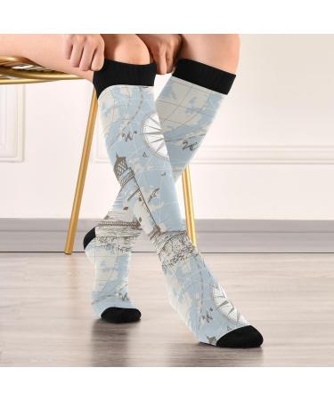 Haskirky High Elasticity Compression Socks - 2 Pairs, Adult Universal Knee High Socks for Leisure, Fatigue Relief, Travel, and Running - Compass, Lighthouse, Anchor, Seashells Design - Buy Online on GoSupps.com