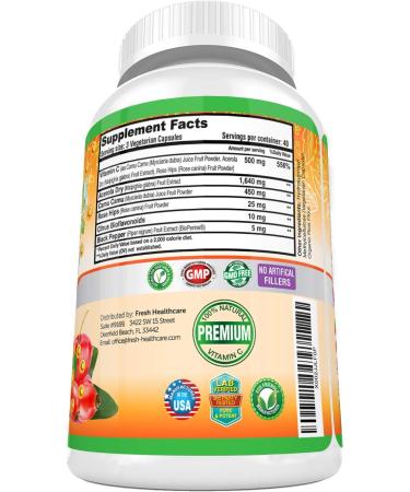 Natural Vitamin C Capsules - Rose Hips Acerola Cherry Camu Camu - 500mg - Immune Support & Collagen Booster - 120ct - Buy Online on GoSupps.com