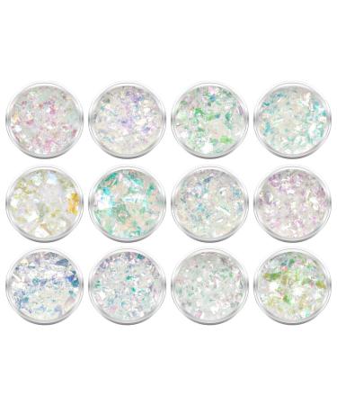 12 jars of Chameleon Wonder Chrome Flakes in beautiful iridescent white-pastel colors