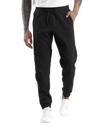 THE GYM PEOPLE Men's Fleece Joggers Pants with Deep Pockets Athletic Loose-fit Sweatpants for Workout, Running, Training Fleece Lined Black Large