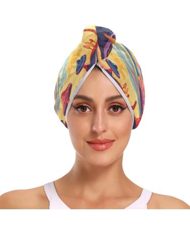 Retro Psychedelic Groovy Landscape Hair Towel 2 Pack Super Absorbent Hair Drying Towel Quick Dry Hair Turbans Head Towel with Button Twisty Wrap for Women Girls