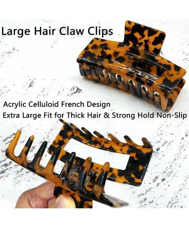 4PCS Large Hair Claw Clips - Big Acrylic Clips for Thick Hair - Tortoise Shell & Leopard Print - Non Slip Hair Accessories for Women and Girls - Buy Online on GoSupps.com