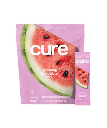 Cure Hydrating Electrolyte Mix | Electrolyte Powder for Dehydration Relief | Made with Coconut Water | No Added Sugar | Vegan | Paleo Friendly | Pouch of 14 Hydration Packets - Watermelon Flavor 14 Count (Pack of 1)