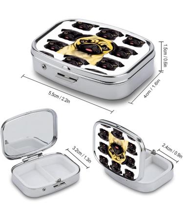 Stylish Black Yellow Pug Print Pill Box - 2 Compartment Portable Medicine Organizer for Pocket & Purse - Buy Online on GoSupps.com