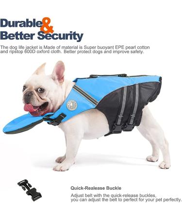 Petglad French Bulldog Life Jacket - Dog Life Vest with Handle & Reflective for Swim, Pool, Beach, Boating - Blue (Chest Girth 16.5-29.5) - Buy Online on GoSupps.com