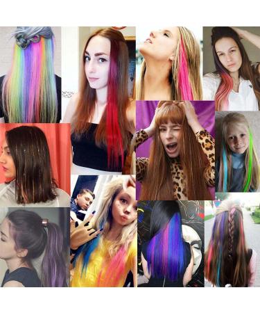 24 Pcs Colored Hair Extensions Colorful Clip in Hair Extensions 22 inch Synthetic Straight Hair Extensions for Kids Girls Women A 24Pcs - Solid color + Gradient color - Buy Online on GoSupps.com