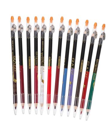 Healeved 12pcs Lip Liner Eyeliner Eyebrow Pencil Lip Liner Pencil Eyeliner Black Gel Eyeliner Wooden