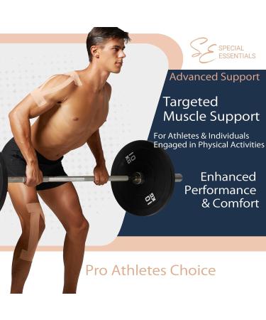 Special Essentials Kinesiology Tape - Premium Cotton Waterproof Sports Tape for Muscle Support Pain Relief & Performance | 20 Count Precut & Uncut Strips (Black - Buy Online on GoSupps.com