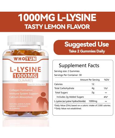 L-Lysine 1000mg Gummies - Chewable Immune Support & Collagen Boost - Lemon Flavor - 60 Count - Buy Online on GoSupps.com