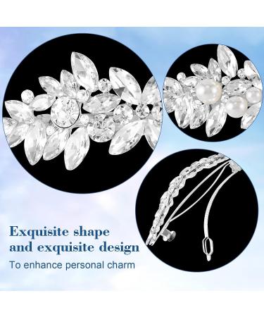 HINZIC Rhinestone Flower Hair Clips - Crystal Pearl French Barrettes for Women Girls Wedding - Silver Bridal Hair Accessories (2Pcs) - Buy Online on GoSupps.com