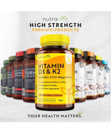 Nutravita Vitamin D3 3000iu & K2 100ug (MK7) - 120 Vegetarian Capsules for Bone, Muscle, and Immune Support - Buy Online on GoSupps.com