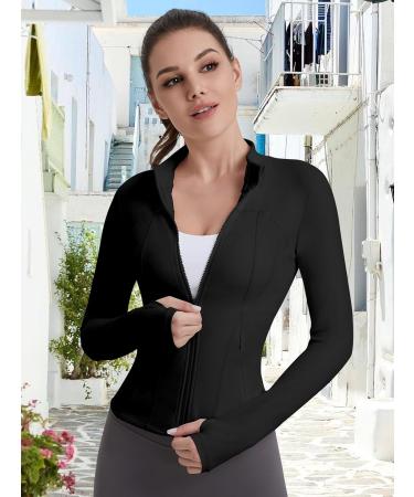 Vutru Women's Light Running Jacket - Stylish & Breathable Sportswear with Thumb Holes & Zip Pockets - M Black - Buy Online on GoSupps.com
