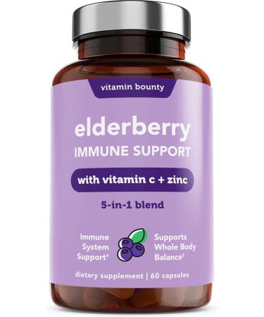 Vitamin Bounty Elderberry Immune Support - with Zinc, Vitamin C & Echinacea, Advanced 5-in-1 Blend, Powerful Antioxidant, Supports Whole Body Balance, Non-GMO - 60 Capsules, 2 Pack 60 Count (Pack of 2) - Buy Online on GoSupps.com