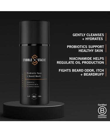 Stubble & Stache Men's Face & Beard Wash | Fragrance-Free Daily Cleanser with Niacinamide Aloe Vera & Green Tea - 3.4 fl oz - Buy Online on GoSupps.com