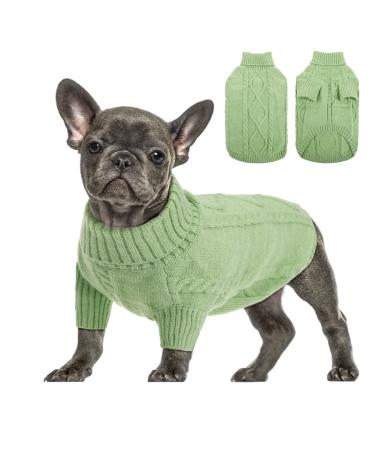Queenmore Small Dog Pullover Sweater, Cold Weather Cable Knitwear, Classic Turtleneck Thick Warm Clothes for Chihuahua, Bulldog, Dachshund, Pug, Yorkie (Green, Small) Small Green - Buy Online on GoSupps.com