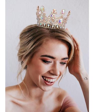 SweetV Rose Gold Queen Crown | Iridescent Crystal Birthday Cake Topper | Costume Tiaras for Wedding Halloween Baby Shower - Buy Online on GoSupps.com