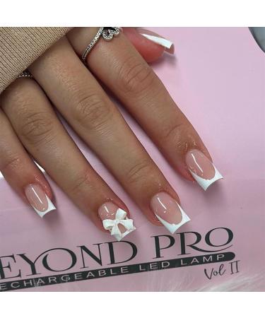 Pink Press on Nails Short Square Fake Nails White French Tip Full Cover Glue on Nails Solid Color Glossy Nude Pink Designs Cute False Nails Stick on Nails for Women Girls Acrylic Manicure Salon 24Pcs