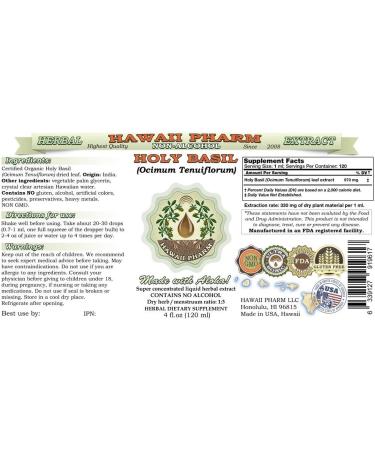 Organic Holy Basil Alcohol-Free Liquid Extract - 4 oz Glycerite for Stress Relief - Buy Online on GoSupps.com