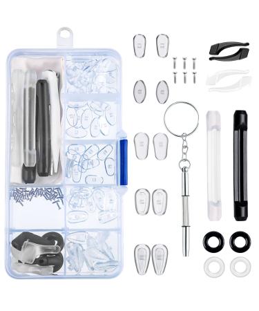 Glasses Nose Pads FWLWTWSS 30 Pairs Spectacle Repair Kit Glasses Nose Pads Silicone Nose Pads Screw-in Nose Pads with Screws Tweezer and Cleaning Cloth Anti Slip Glasses Grips for Most Eyeglasses