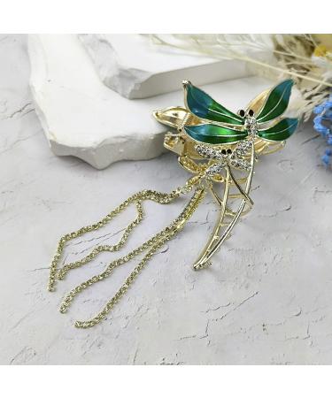 Green Dragonfly Tassel Hair Claw Clip - Rhinestone Design Barrette for Women & Girls - Buy Online on GoSupps.com