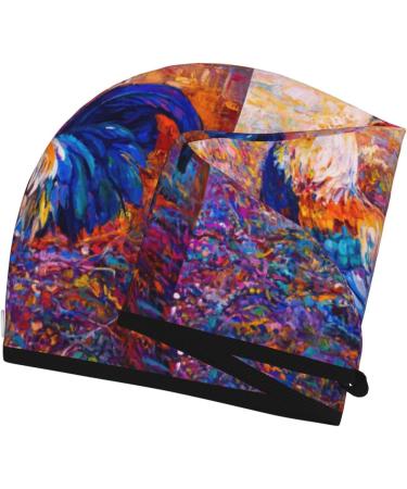 Buy Hair Towel Wrap - Quick Drying Towel Turban with Button | Rooster Oil Painting Design - Perfect for All Hair Types - Buy Online on GoSupps.com